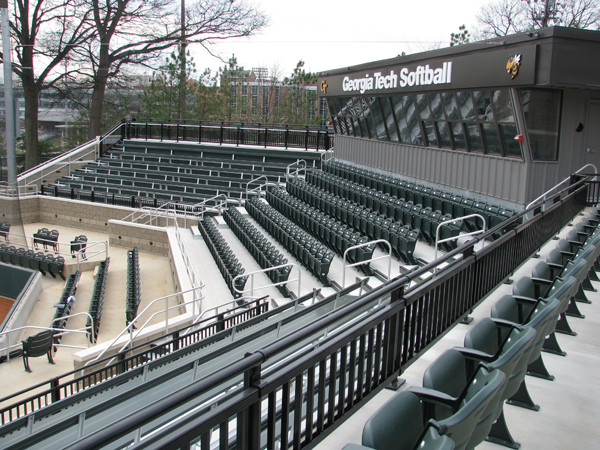 Softball team practices in its new stadium for the first time.