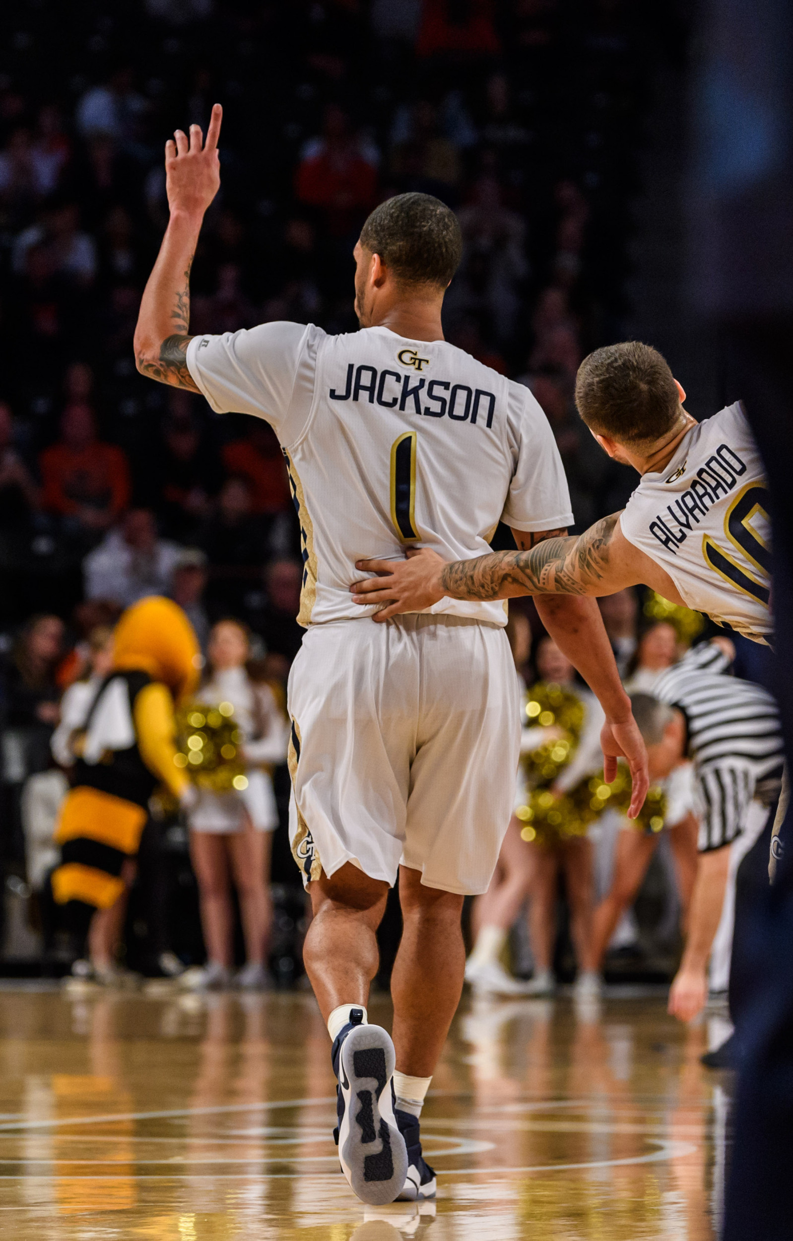Tadric Jackson (1) acknowledges the crowd after scoring his 1,000th career point